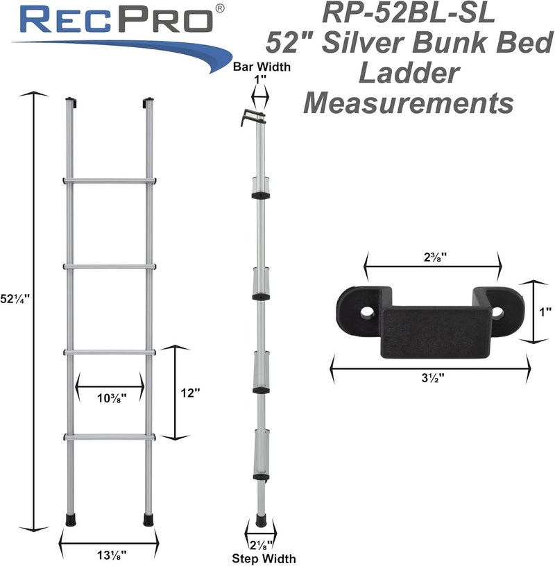 RecPro RV Bunk Ladder 52" | Black or Silver Color Options | Mounting Brackets Included | Aluminum | Made in USA (Silver) - Image 2